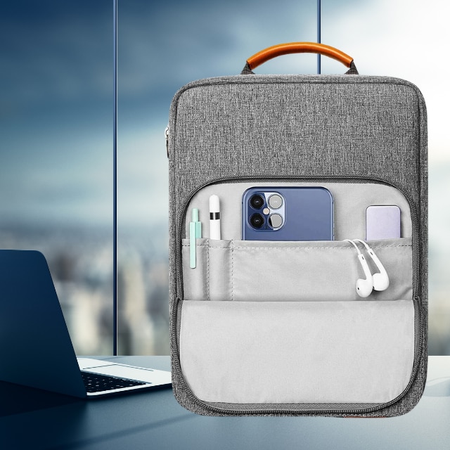 Geanta Laptop, Novaza Tech, max 13.3inch, Compartiment laptop, Interior captusit, Compartiment accesorii, 23x34x1.5 cm, Nylon, Gri