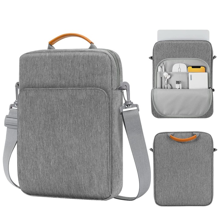 Geanta Laptop, Novaza Tech, max 13.3inch, Compartiment laptop, Interior captusit, Compartiment accesorii, 23x34x1.5 cm, Nylon, Gri