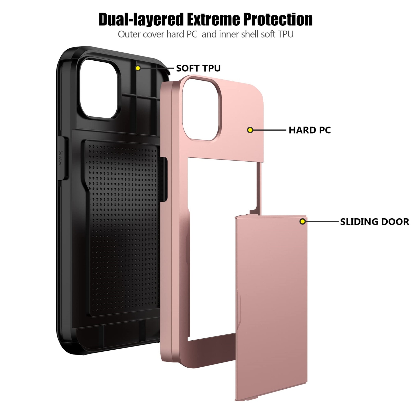 Husa protectie 2 in 1, Portofel transparent cu suport card, MorFansi®, Anti-zgarieturi rezistent la socuri, compatibila cu Apple iPhone 13, Aur Trandafir