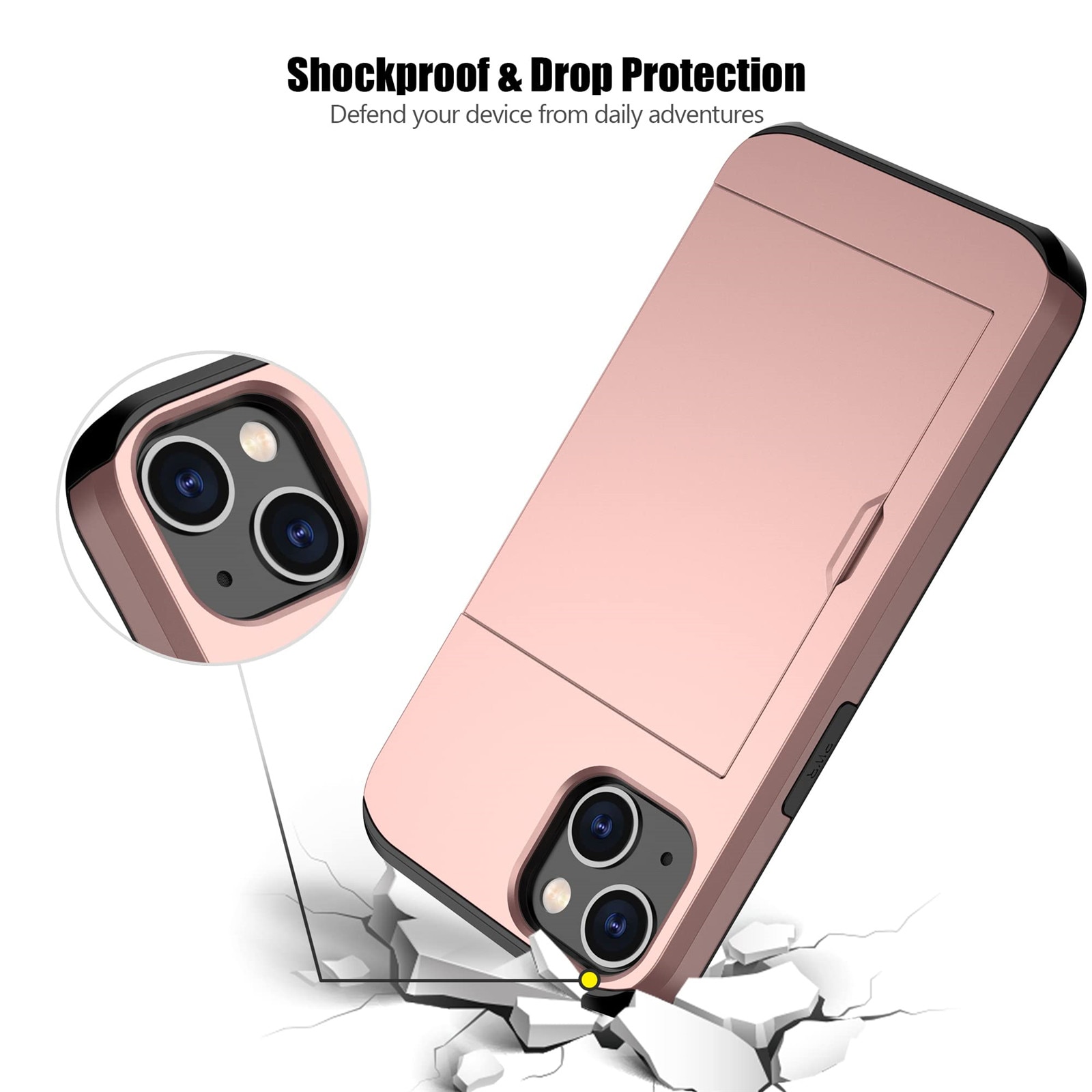 Husa protectie 2 in 1, Portofel transparent cu suport card, MorFansi®, Anti-zgarieturi rezistent la socuri, compatibila cu Apple iPhone 13, Aur Trandafir