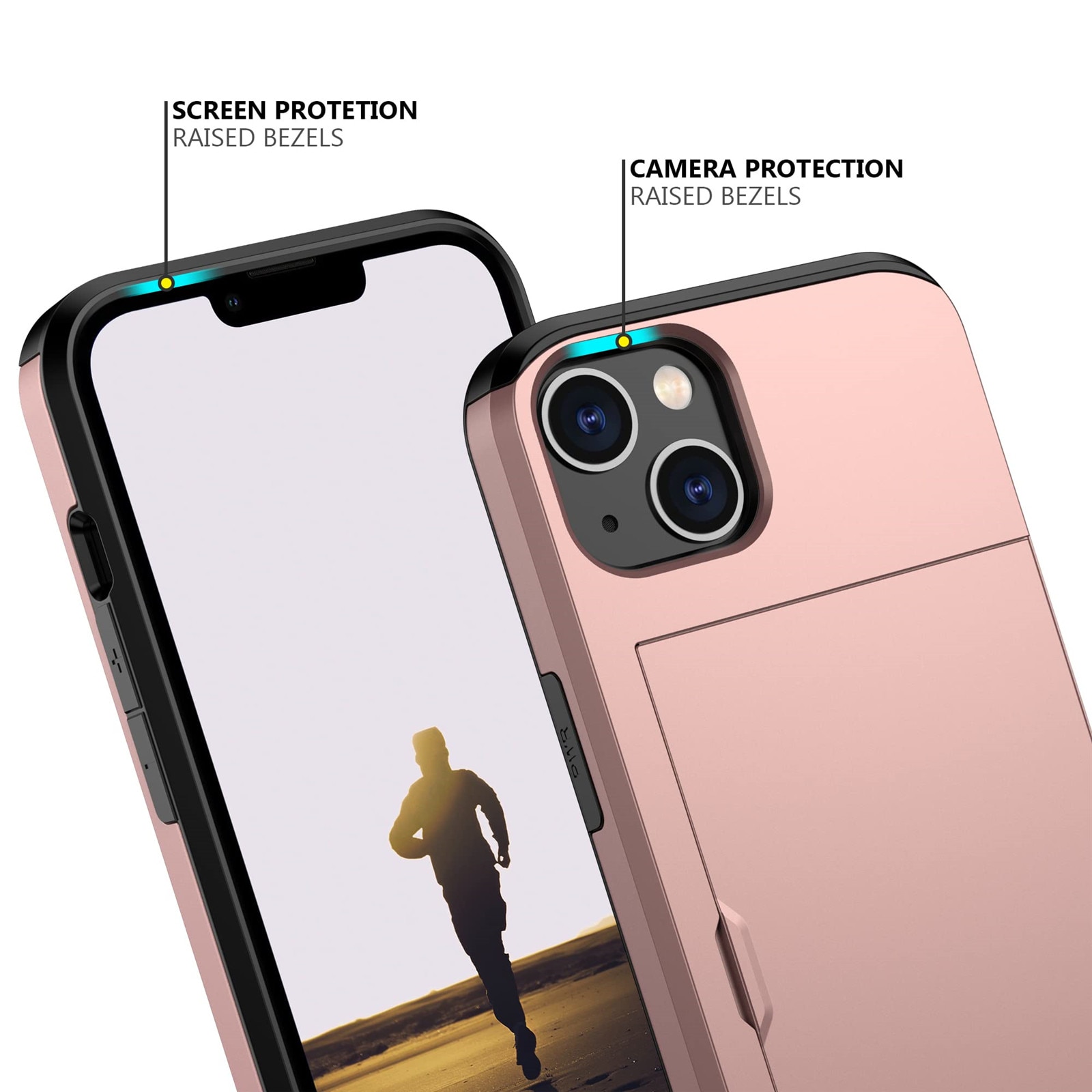 Husa protectie 2 in 1, Portofel transparent cu suport card, MorFansi®, Anti-zgarieturi rezistent la socuri, compatibila cu Apple iPhone 13, Aur Trandafir