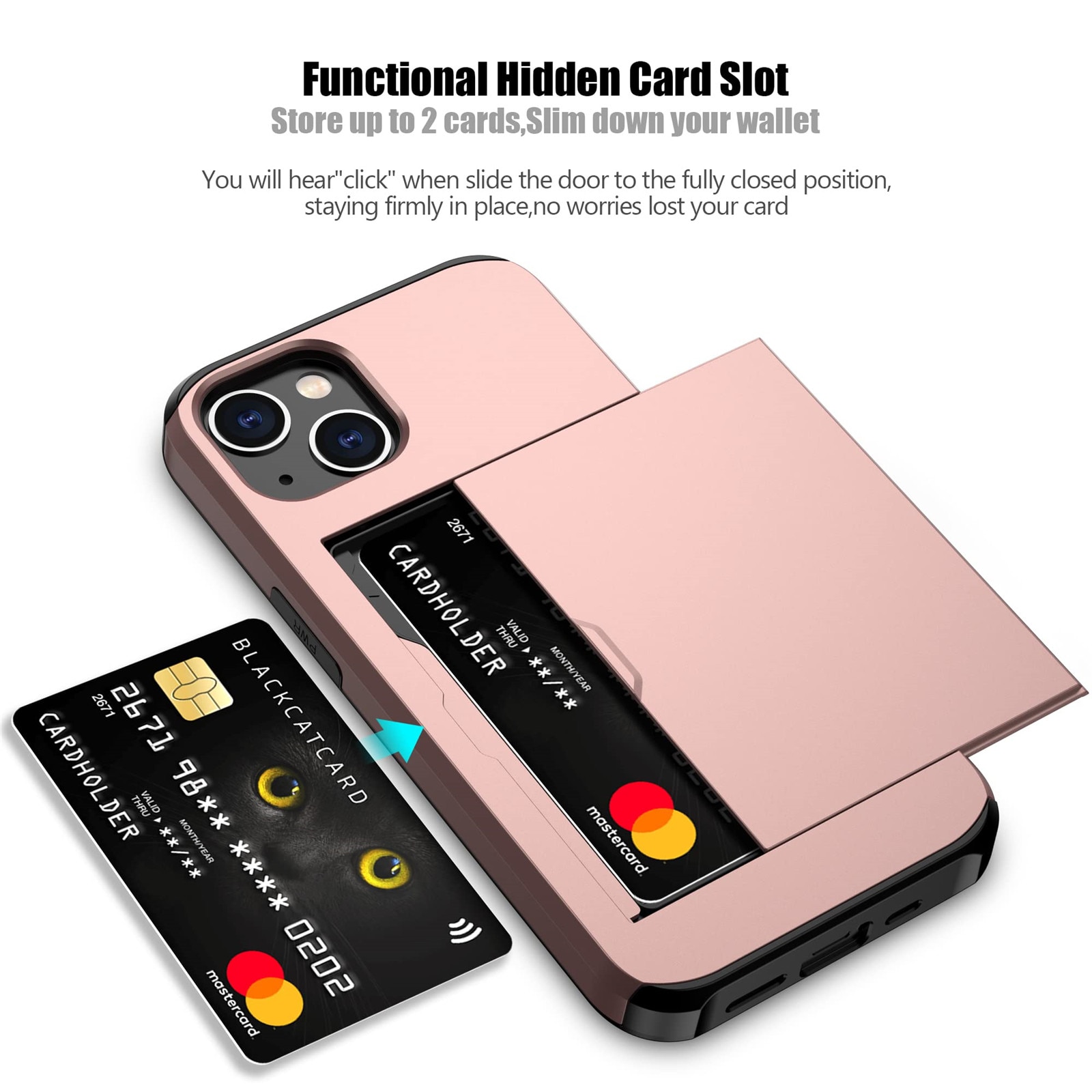 Husa protectie 2 in 1, Portofel transparent cu suport card, MorFansi®, Anti-zgarieturi rezistent la socuri, compatibila cu Apple iPhone 13, Aur Trandafir