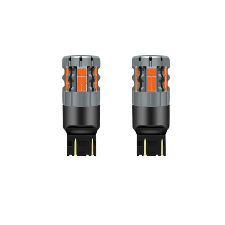 Set 2 Becuri LED INELAG Canbus T20, 50W, W21W, WY21W, 7443, 12V, 30 LED-uri Marsarier, Pozitii Semnalizare, Frana, alb, 6500K, fara eroare