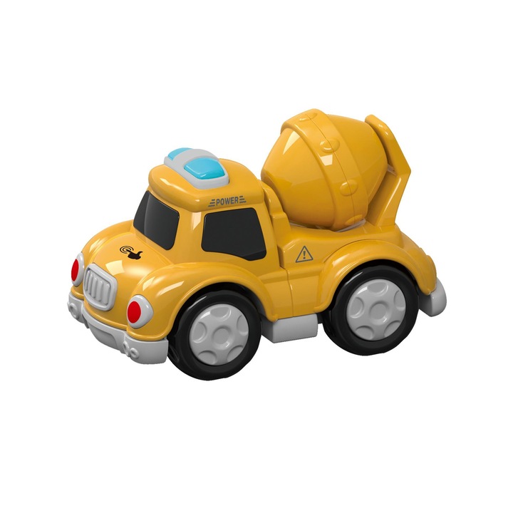 Детска играчка Кола камион, жълта, подвижна с магнитни части, светлини и звуци, 25см