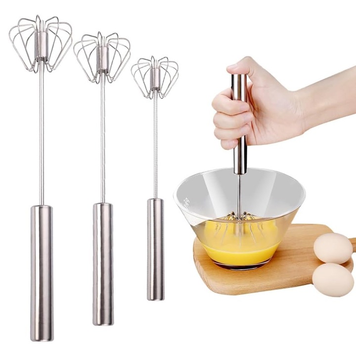 Set 3 tel din inox, Axroad Mall, Design semiautomat si maner confortabil, Usor de curatat si utilizat, Pentru batut oua, smantana, sosuri, sosuri, 32cm/28cm/26cm, Argintiu