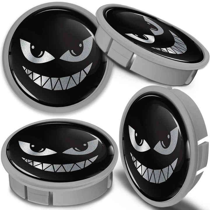 Set 4 capace roti SkinoEu diametru exterior 60mm, diametru interior 56mm pentru jante din aliaj universale negru/argintiu CXS 17