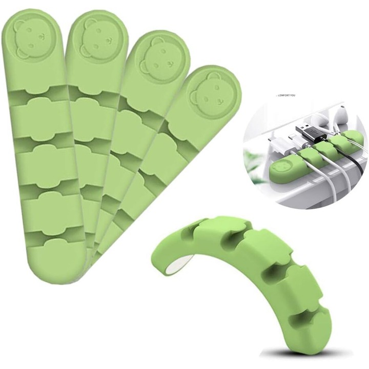 Елегантно управление на кабелите, Кабелни скоби за чистота на бюрото, Многофункционална силиконова залепваща употреба, Нетоксичен материал за декоративен дизайн у дома и в офиса (4 броя)