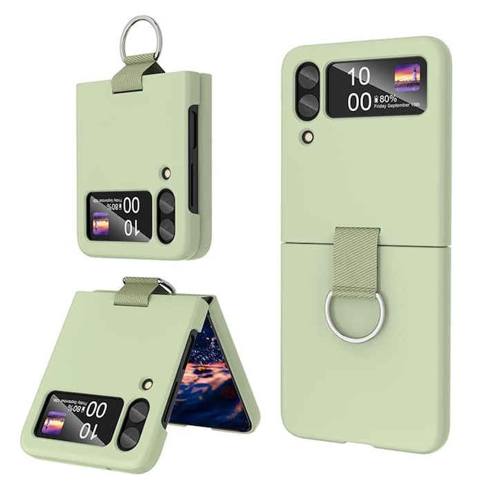 Защитен калъф за Samsung Galaxy Z Flip 4, Axroad Mall, с пръстен, устойчив на изпускане, пълна защита, поддържа безжично зареждане, защита срещу удари, ултра безопасна камера, лесен за инсталиране, компютър, зелен