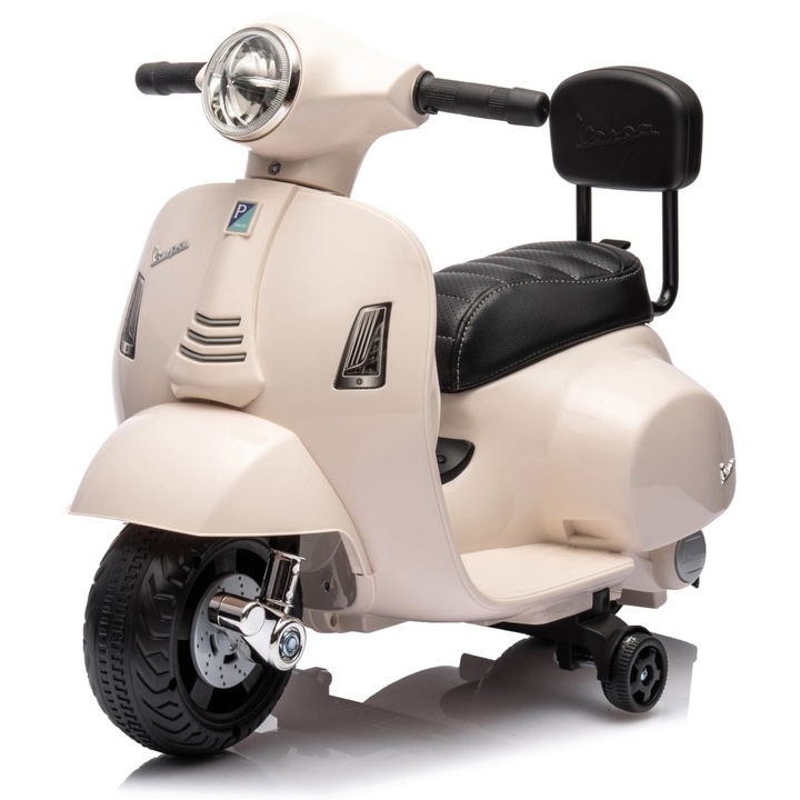 Scuter Pentru Copii, Sun Baby, Vespa, 68 x 38 x 52 cm, Pe Baterie, Calitate Ridicata A Constructiei, Durata Lunga De Viata, 18 Luni+, Cu Suport, Alb