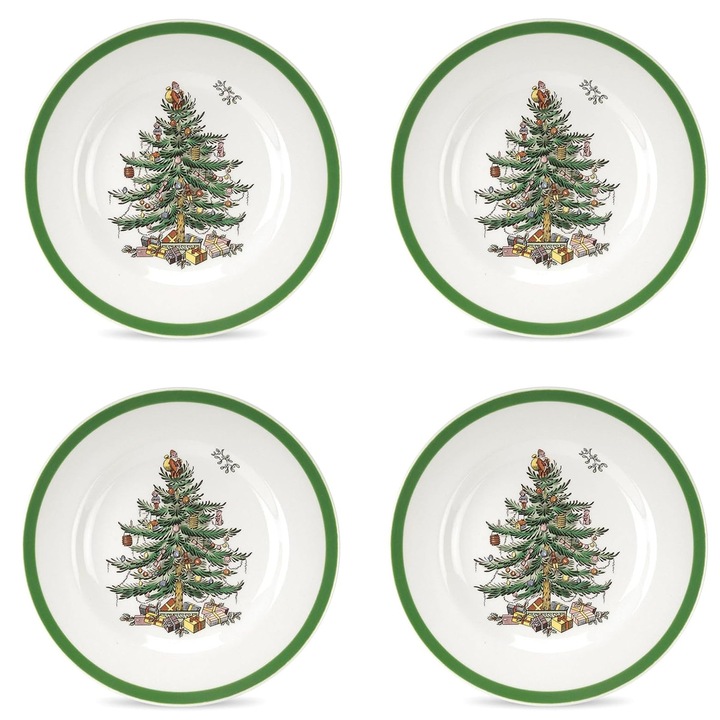 4 darabos tányérkészlet, karácsonyfa mintás, kerámia, 15 cm, többszínű