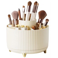 Organizator pentru cosmetice, Axroad Mall, Rotire de 360 de grade, Design cu 5 compartimente, Pentru vanitate, bai, birouri, camere de zi si scoala, Plastic, 15x15x13cm, Beige