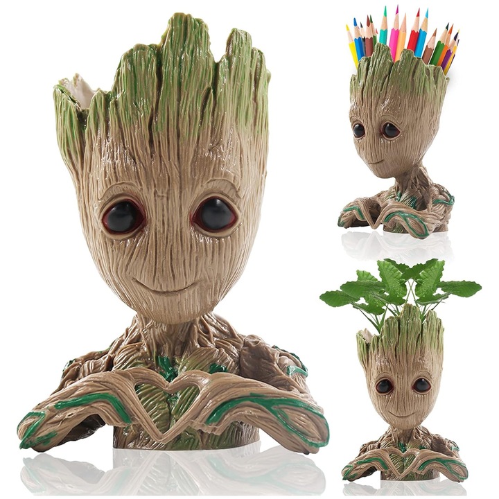 Baby Groot karakteres virágcserép, Axroad Mall, Lefolyónyílással, Otthoni használatra, Irodai dekorációk, Tárolódobozok, Távirányító dobozok és egyéb apróságok, 14,5 x 13 cm, Többszínű