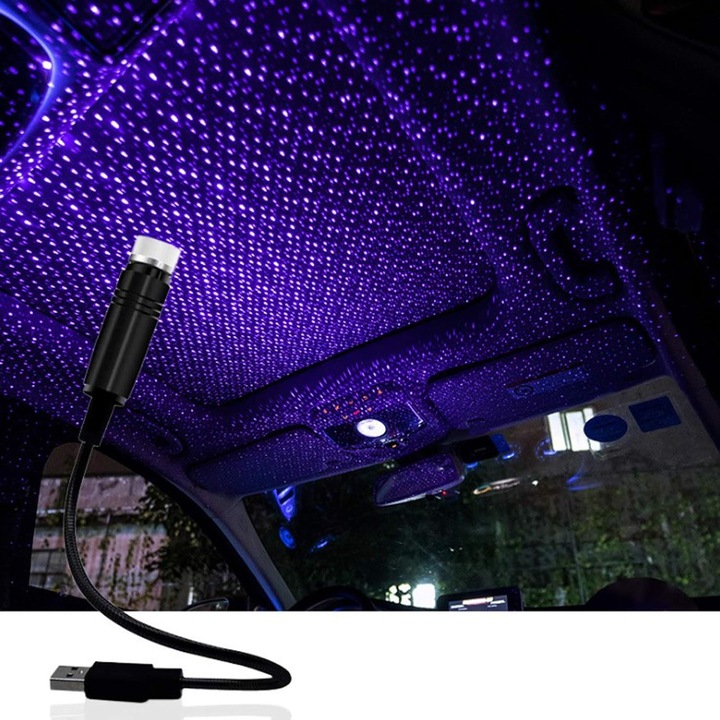Autó belső LED projektor, több üzemmód, hangulatos dekoráció, kék-lila