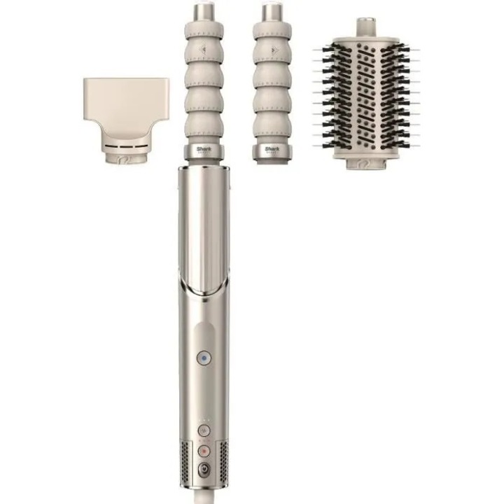 Сешоар и уред за оформяне на коса 2 в 1 Shark Flexstyle HD426SLEU, 1400 W, 3 аксесоара, 3 степени на нагряване, Крем