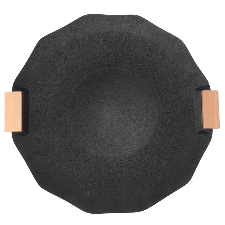 Hordozható, tapadásmentes, füstmentes grillsütő, otthoni grillsütő, fogantyúval, fekete, geometrikus, 35 cm