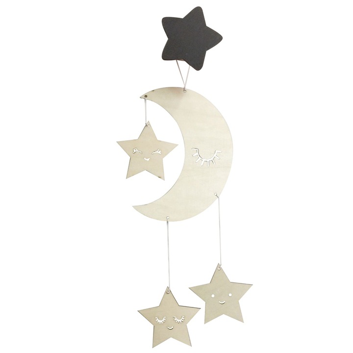 Decoratiune perete nordica, Mmgoqqt, set luna si stea, 30x45cm