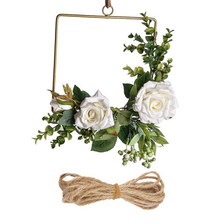 Függő virágkosár, Jormftte, műselyem virágok, kovácsoltvas, belső dekoráció, külső dekoráció, 30x30cm