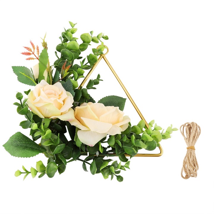 Függő virágkosár, Jormftte, műselyem virágok, vas tartó, belső, külső dekoráció, 30x30cm