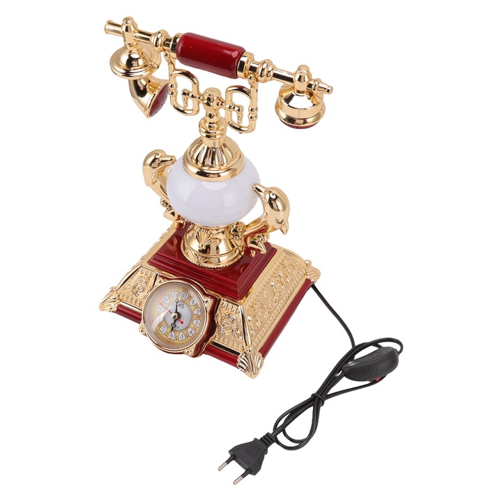 Jormftte vintage telefon dekoratív óra asztali lámpával és ébresztővel, műanyag, 220V