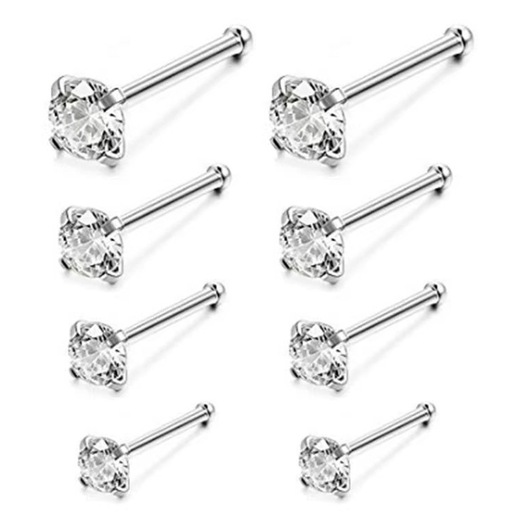 Set 8 inele pentru nas Enforose, 2 mm, argintiu