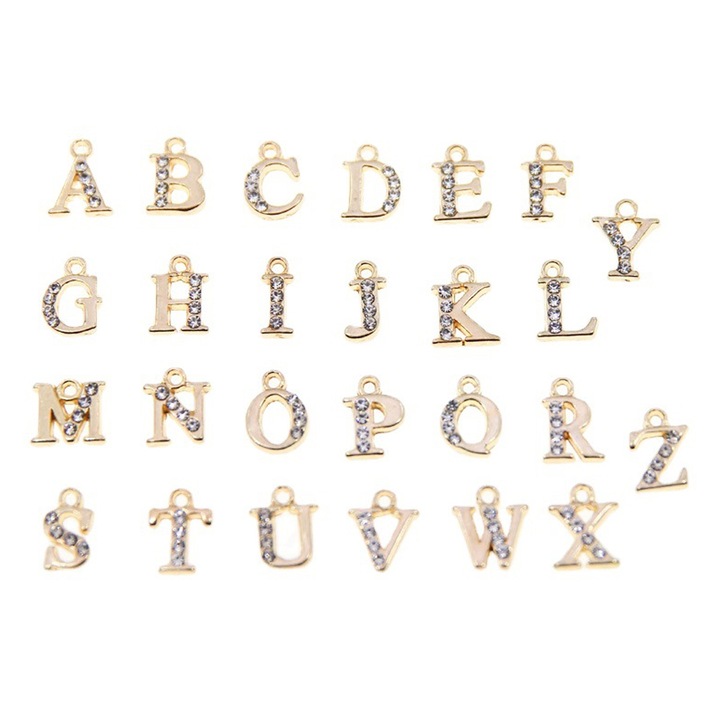 Set accesorii pentru bijuterii, Enforose, model litere, cu strasuri, auriu