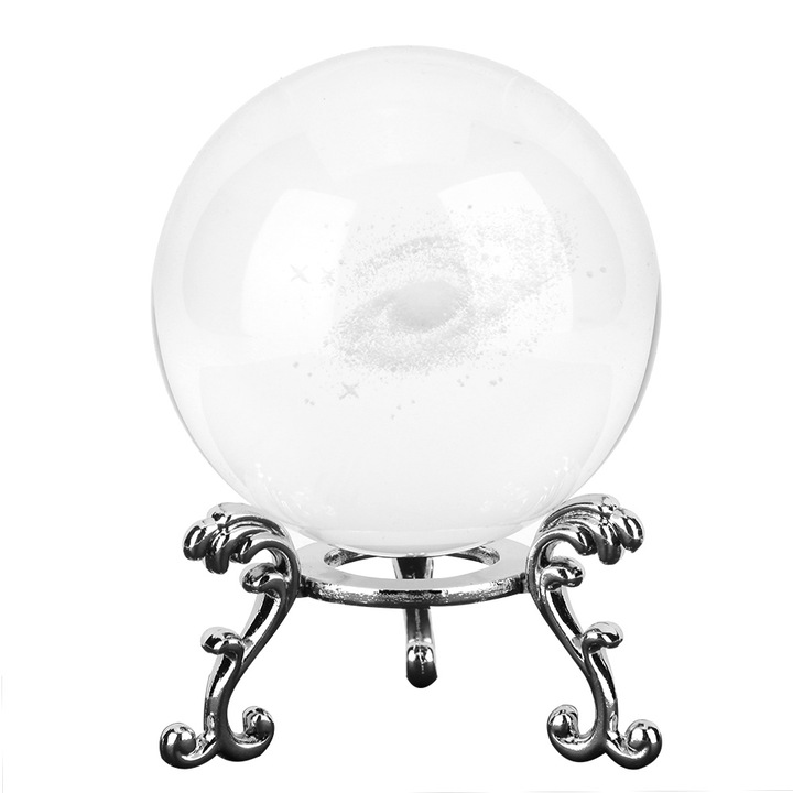 Kristálygömb 60mm, Jormftte, ezüst fém talp, dekoráció, fotózási kellék
