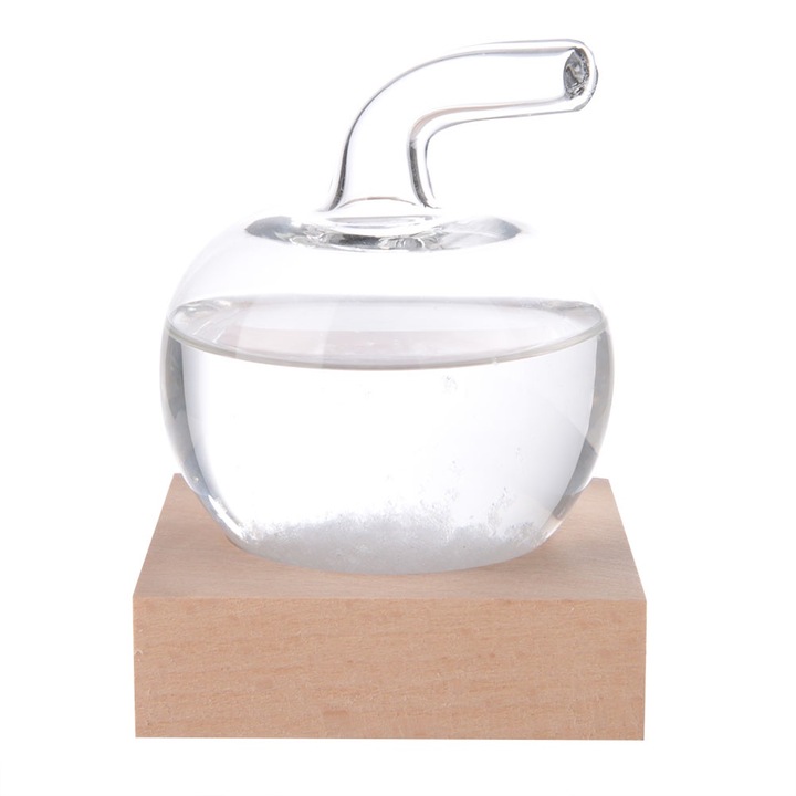 Időjárás-előrejelző üveg kristályokkal, Jormftte, fa talp, átlátszó, dekoratív