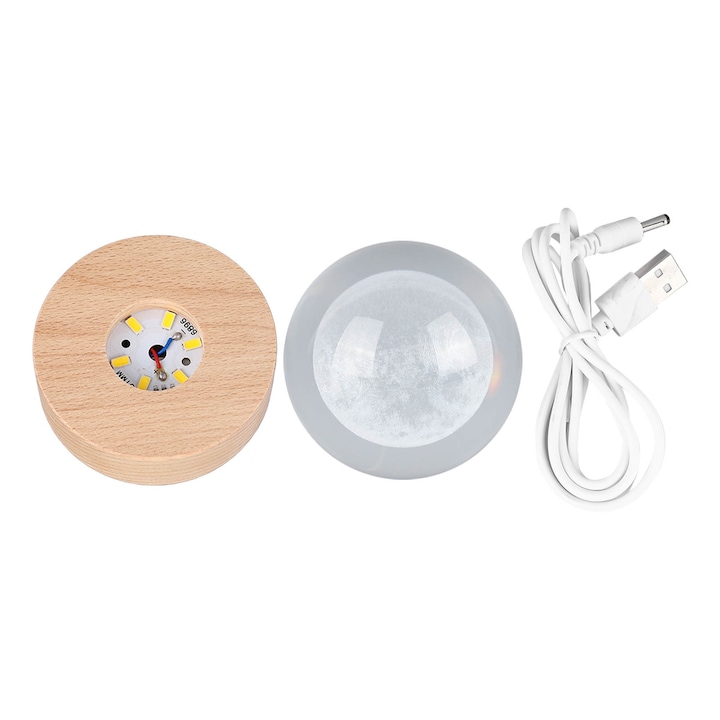 Jormftte 3D kristálygömb, világító, 6cm, dekoratív, irodai vagy éjjeli asztalra