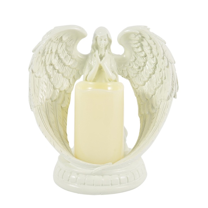 Imádkozó angyal figura, Jormftte, elegáns retro design, láng nélküli gyertya, 20x10cm