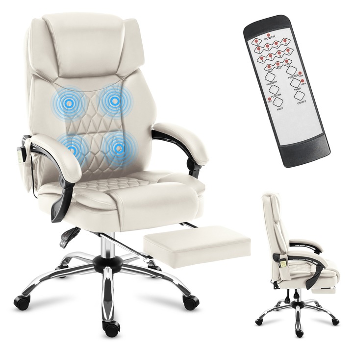 Офис стол с функция за масаж Mark Adler Boss 6.0, с поставка за крака, функция за отопление, Бежов