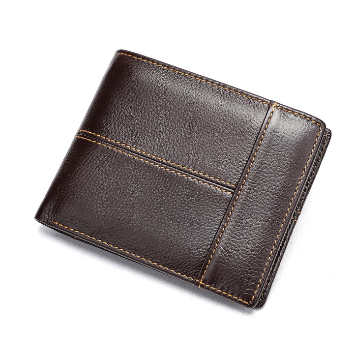 Portofel barbati, Piele naturala, Bifold, 13 sloturi pentru carduri, 1 fereastra ID, RFID, 10x12,5x2,5cm, culoare cafea