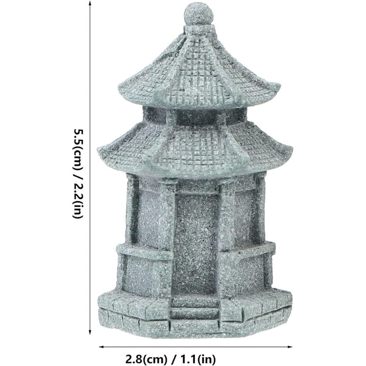 Figurina pentru gradina, Pogoda chineza, 3 bucati, decoratiune exterioara, dimensiuni mici, 5.5 X 2.8 cm, gri