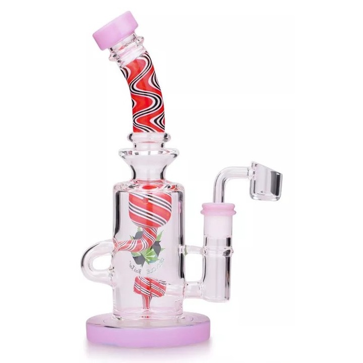 Bong dabs ulei Black Leaf Single Arm Recycle 22cm, sticla borosilicata rezistenta la temperaturi inalte, Roz