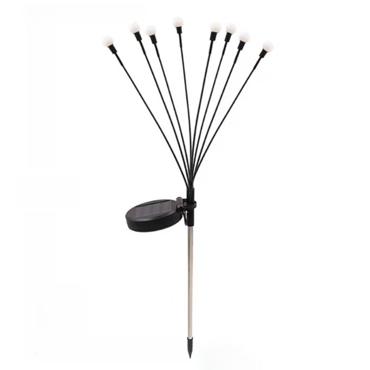 Lampa solara de curte, 8 LED-uri, efect de licurici, waterproof, alb cald