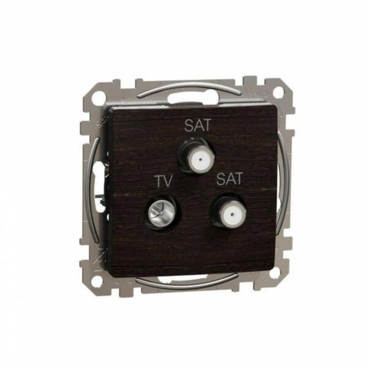 Priza Schneider New Sedna TV/Sat/Sat, blocare la capat, 4 buc, wenge