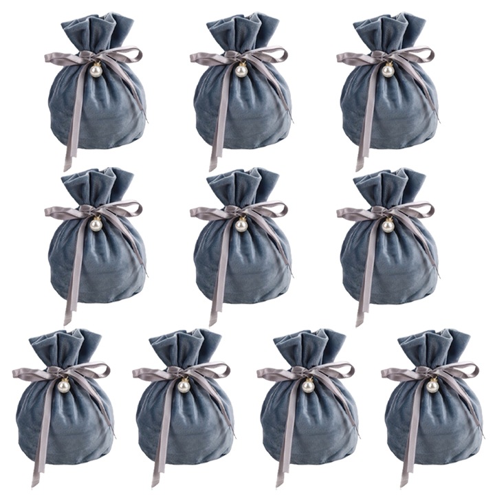 Set de 10 Piese de Pungi din Fleece cu Snur pentru Cadouri, Pungi de Dimensiuni Mijlocii pentru Cadouri, Pungi pentru Ambalare Candy, Pungi de Cadou Reutilizabile pentru Sarbatori si Petreceri(Gri Inchis)