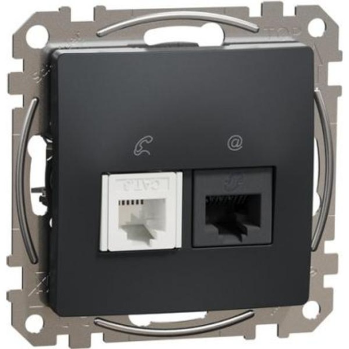 Priza combinata Schneider New Sedna Rj11/Rj45 Cat6 UTP, antracit