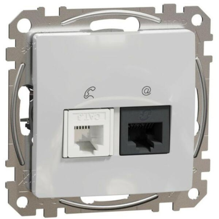 Priza combinata Schneider New Sedna Rj11/Rj45 Cat6 UTP, aluminiu