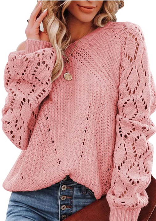 Női pulóver, Jormftte, hosszú ujjú, rózsaszín, akril