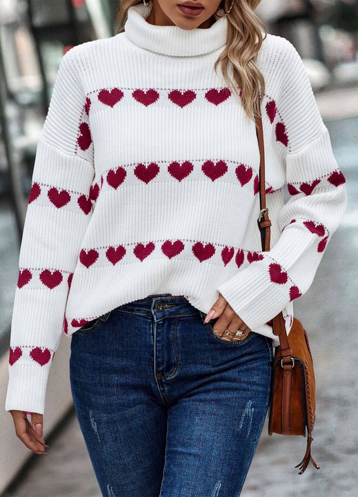 Női pulóver Jormftte, fehér pirossal, akril