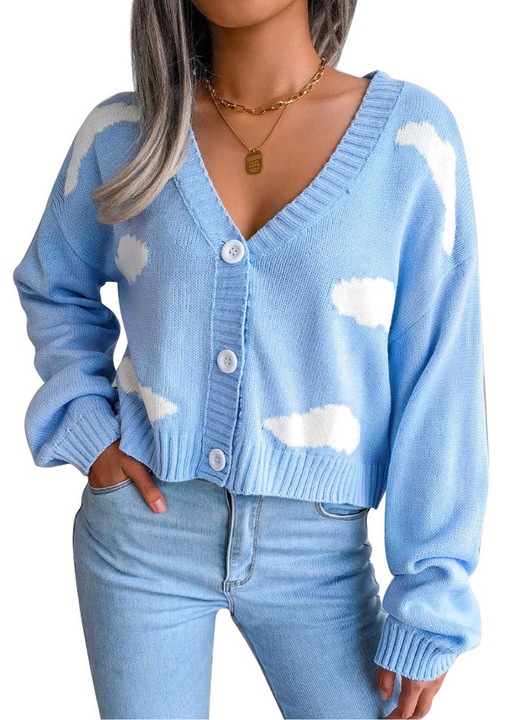 Női kardigán, Jormftte, hosszú ujjú, V-nyakú, kék, M INTL