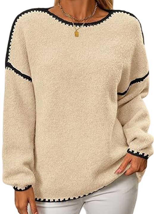 Női pulóver, Jormftte, alkalmi, hosszú ujjú, bézs, akril