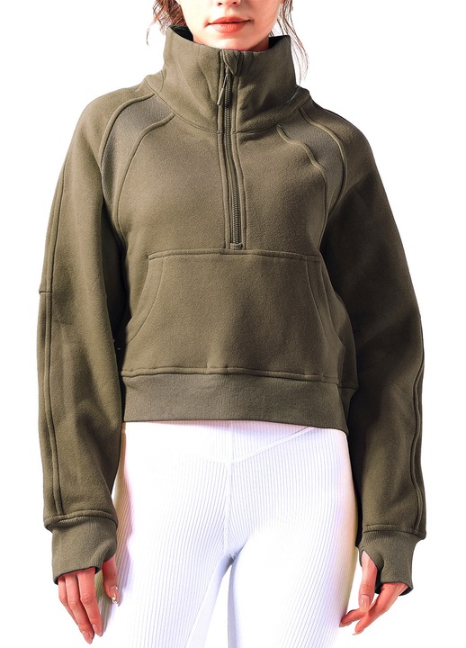 Női pulóver Jormftte, cipzáros, zöld, pamut és poliészter