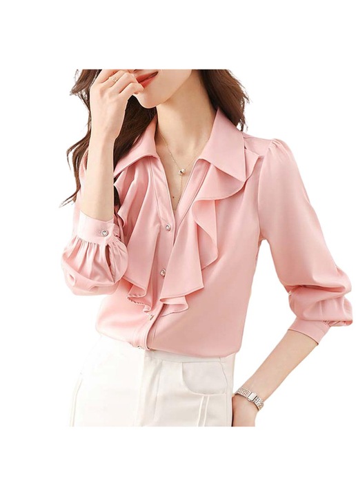 Női ing Jormftte, alkalmi, hosszú ujjú, rózsaszín, légáteresztő anyag