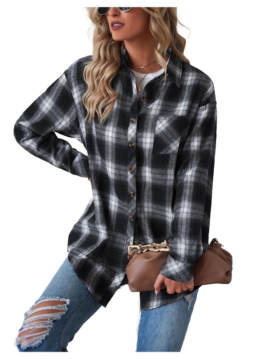 Női hétköznapi ing, Jormftte, flanel, gombos, fekete