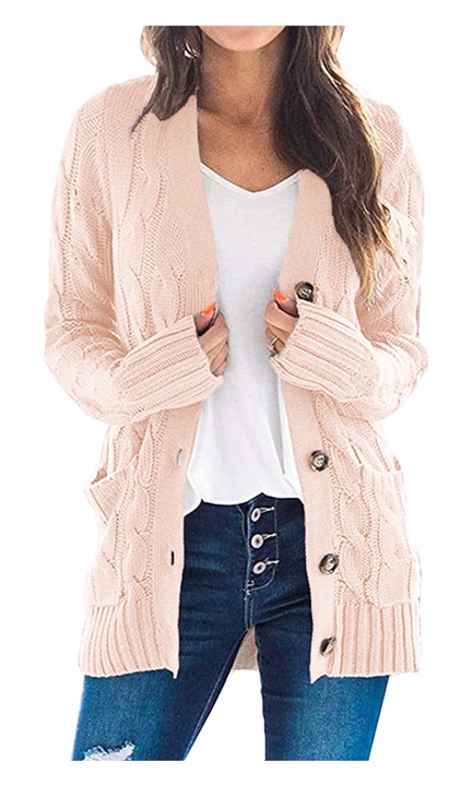 Női kardigán Jormftte, kötött, hosszú ujjú, Rózsaszín