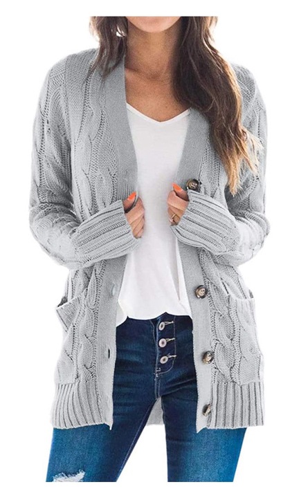 Női kardigán Jormftte, kötött, hosszú ujjú, Szürke