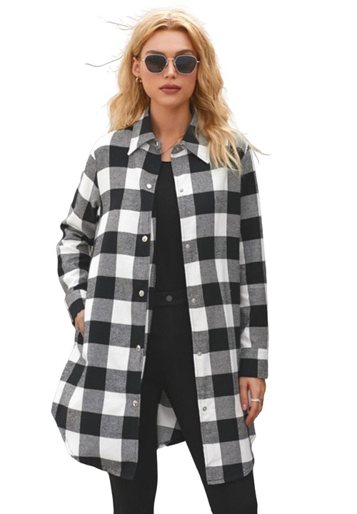 Női ing Jormftte, kockás, hosszú ujjú, flanel, fekete