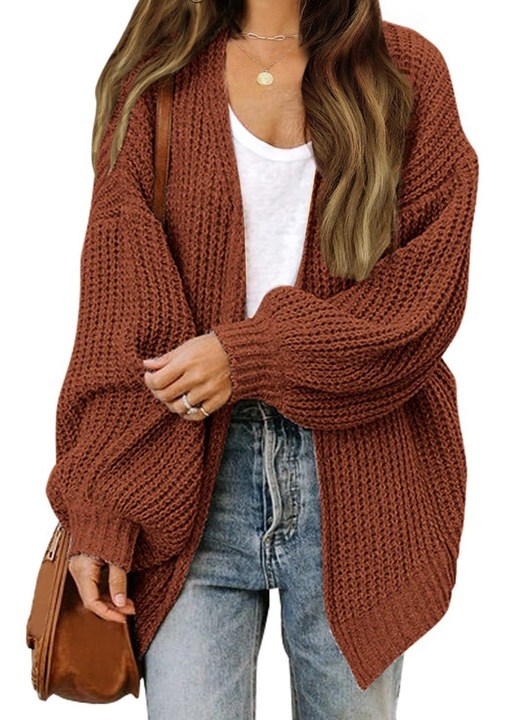 Női kardigán, Jormftte, bő ujjú, barna, akril