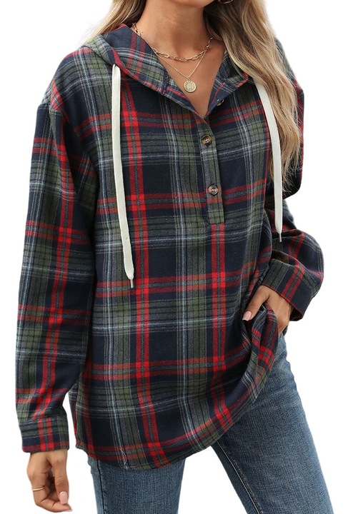 Női ingek, Jormftte, oversize, kockás mintával, V-nyakú, többszínű, pamut és poliészter